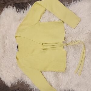 Zara Soft Yellow Ribbed Cardigan with Tie Front